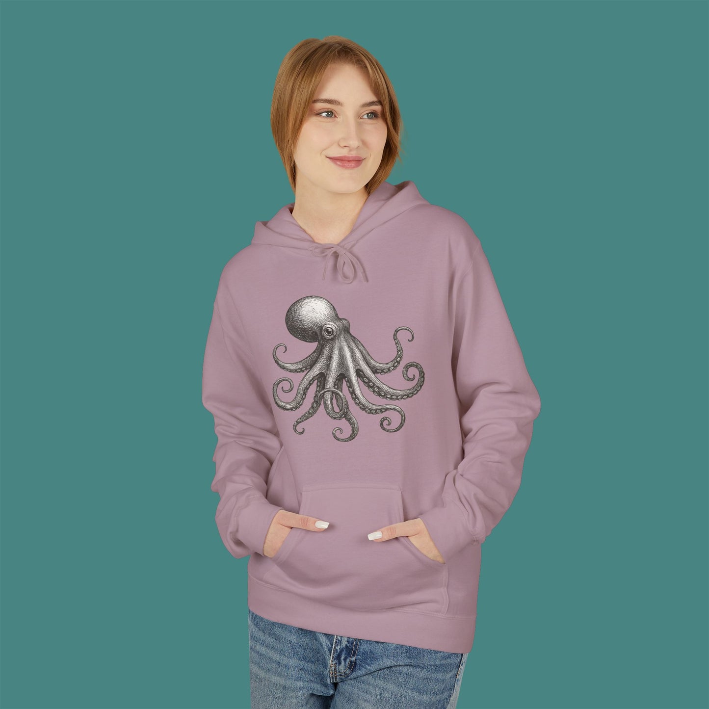 Vintage Etching Octopus Fleece Unisex Hoodie