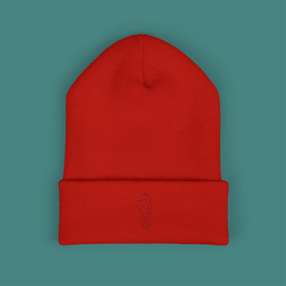 Minimalist Line Art Seahorse Embroidered Beanie