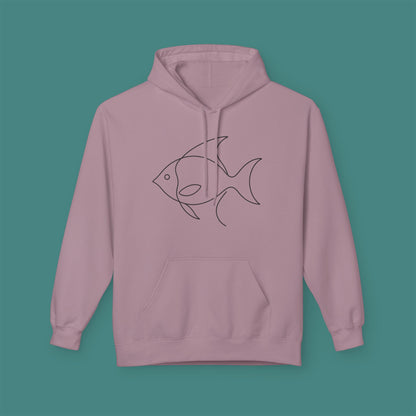 Minimalist Line Art Fish Fleece Unisex Hoodie