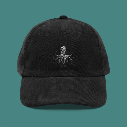 Floral Octopus Silhouette Corduroy Embroidered Cap