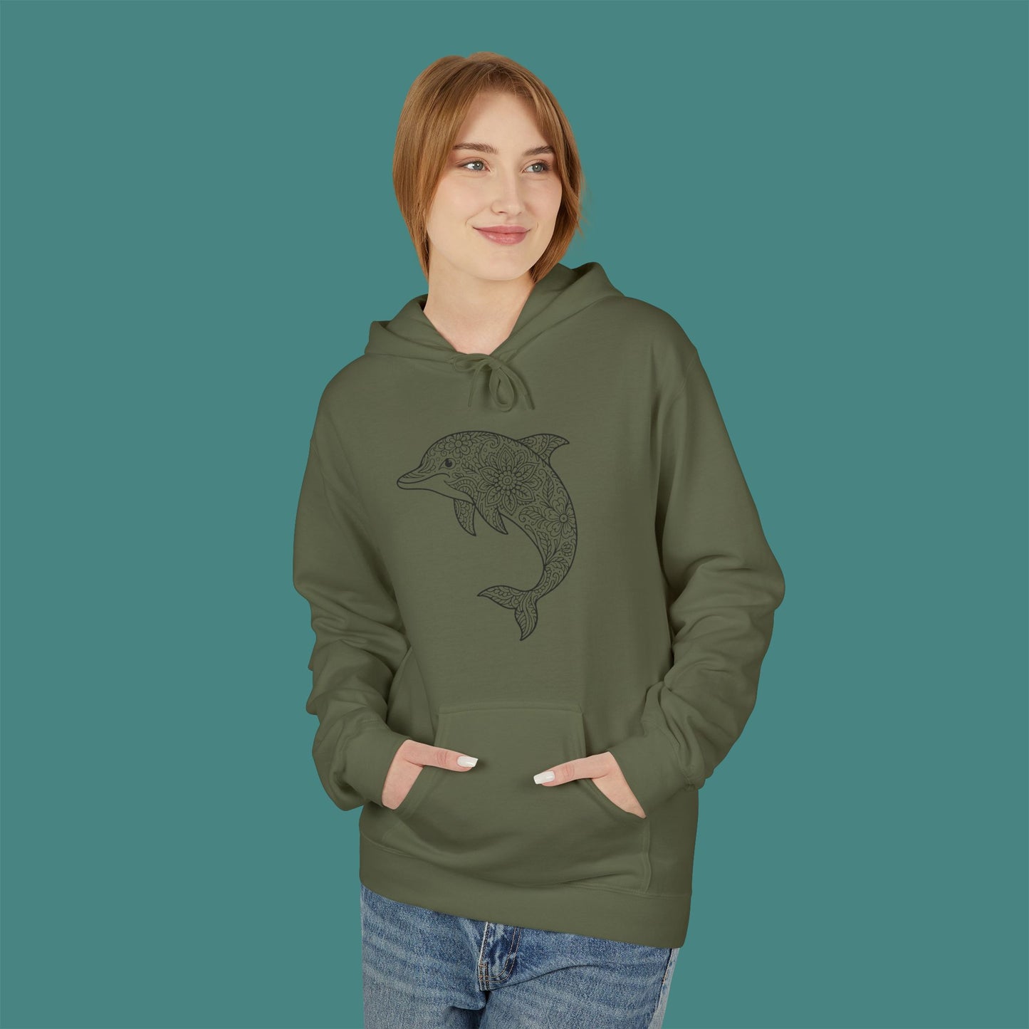 Intricate Mandala Dolphin Fleece Unisex Hoodie