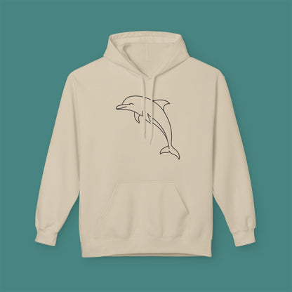 Minimalist Line Art Dolphin Fleece Unisex Hoodie