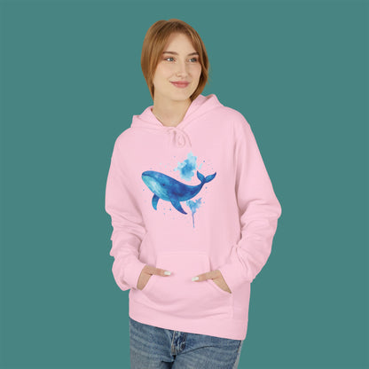 Watercolor Splash Whale Fleece Unisex Hoodie