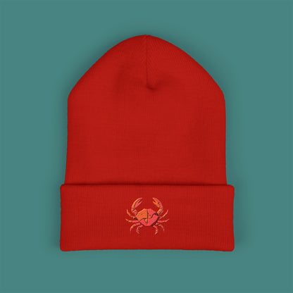 Geometric Polygon Crab Embroidered Beanie