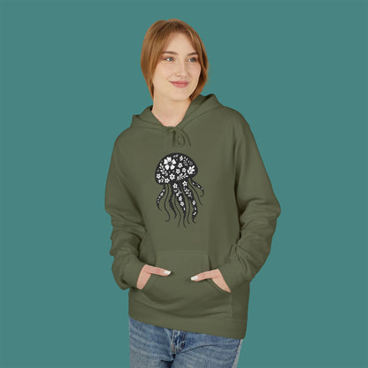 Floral Jellyfish Silhouette Fleece Unisex Hoodie