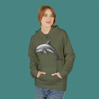 Vintage Etching Dolphin Fleece Unisex Hoodie