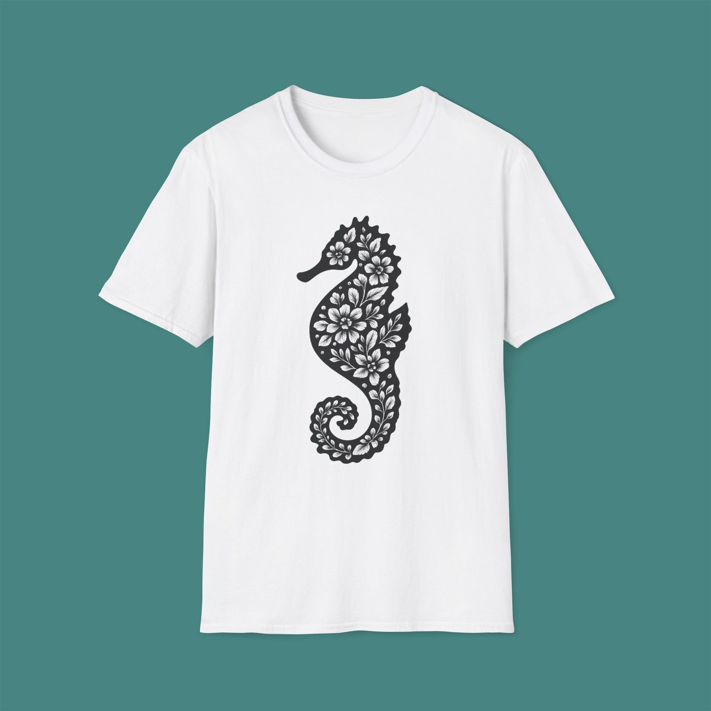 Floral Seahorse Silhouette Unisex T-Shirt