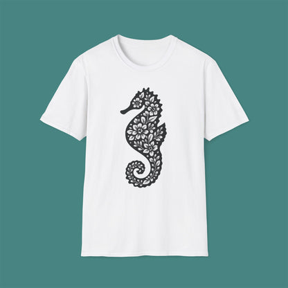 Floral Seahorse Silhouette Unisex T-Shirt