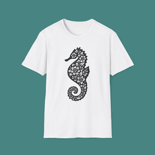 Floral Seahorse Silhouette Unisex T-Shirt