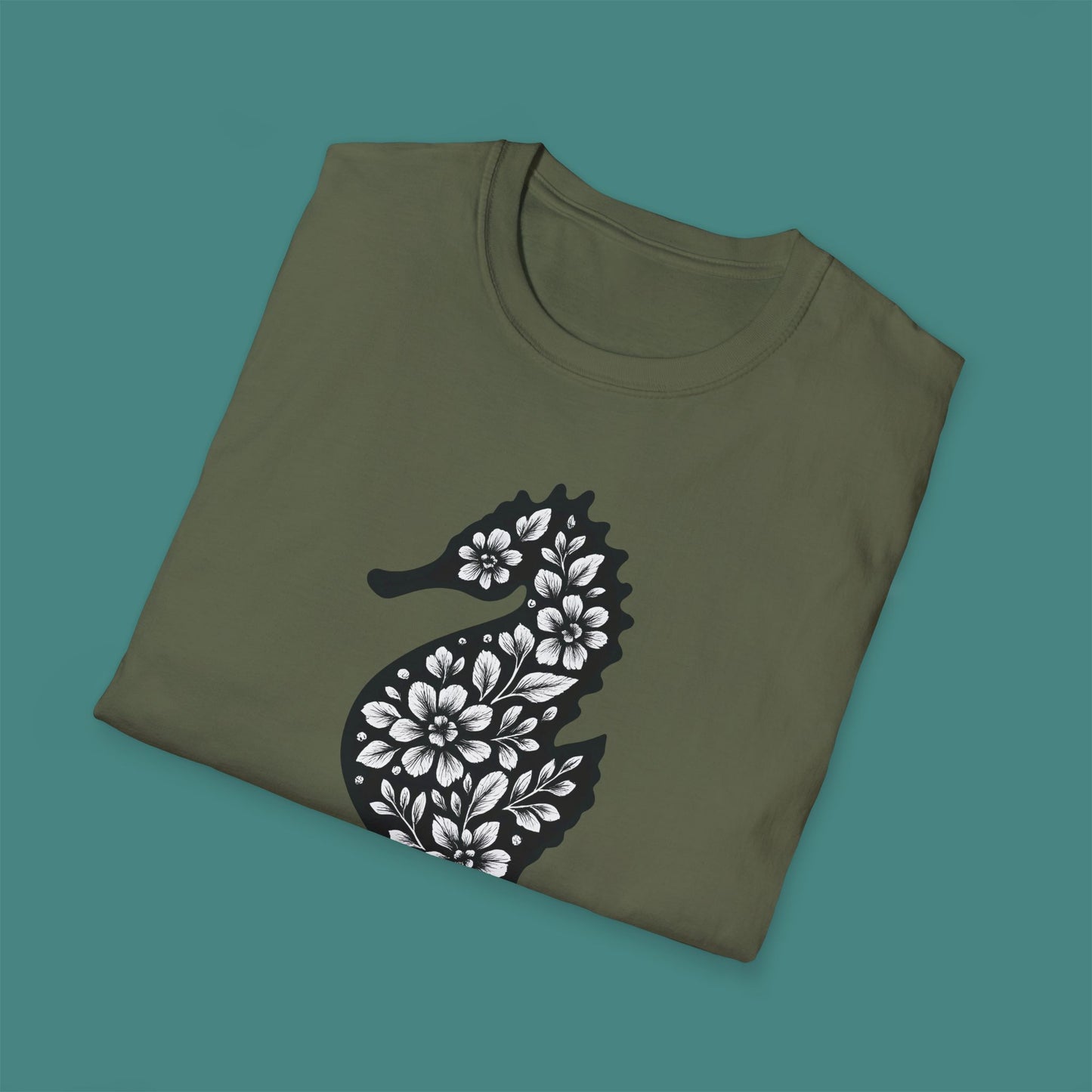 Floral Seahorse Silhouette Unisex T-Shirt