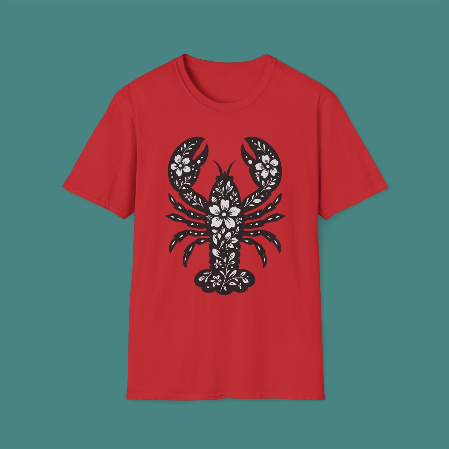 Floral Lobster Silhouette Unisex T-Shirt