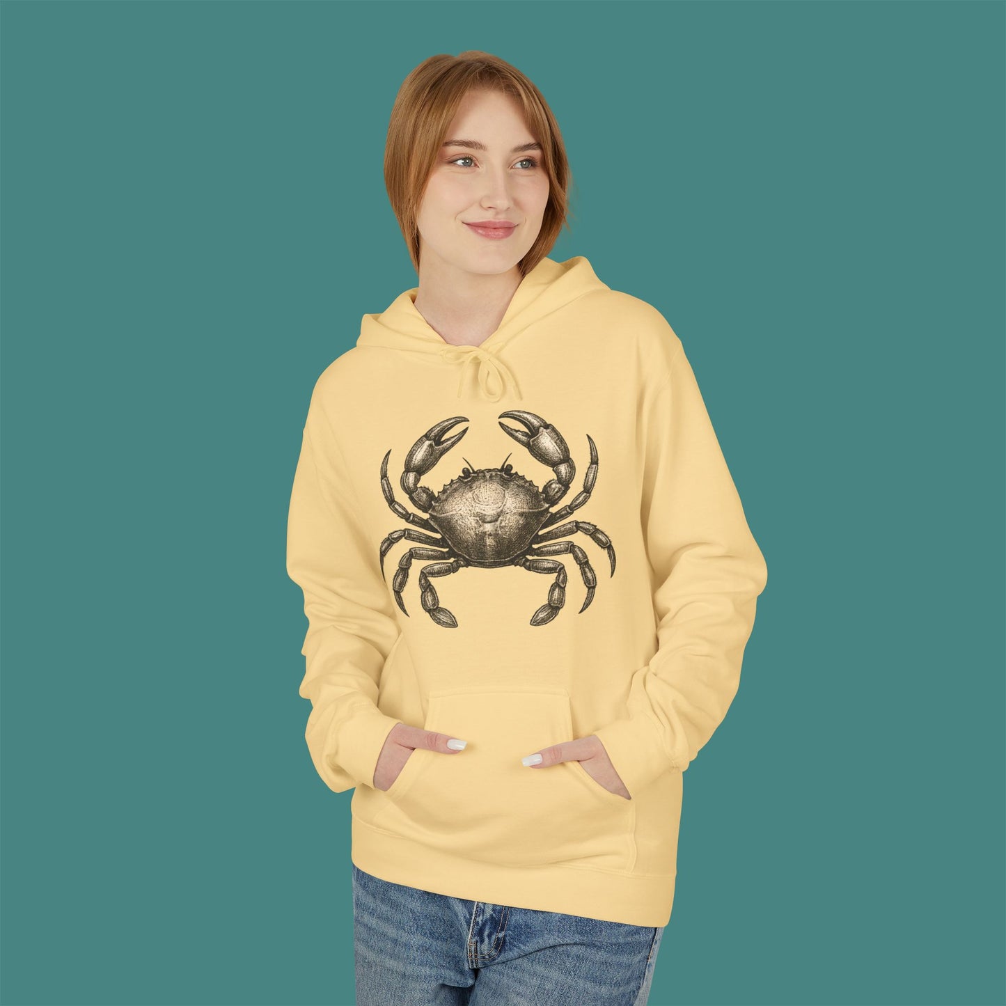 Vintage Etching Crab Fleece Unisex Hoodie
