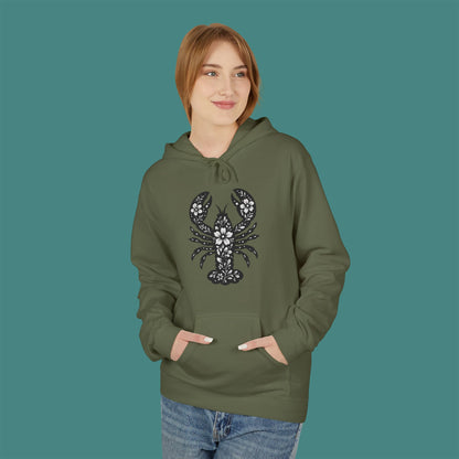 Floral Lobster Silhouette Fleece Unisex Hoodie